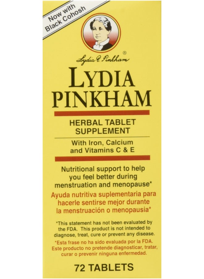 Lydia Pinkham Herbal Supplement Tablets for Menstruation and Menopause Support, 72 Count