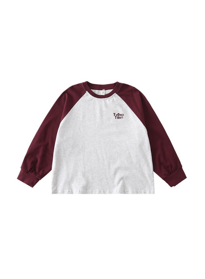 Thomas Tu Children's Long Sleeve T-shirt Spring And Autumn For Young Children, Color-block Stylish Brother And Sister Outfit Top Base Shirt