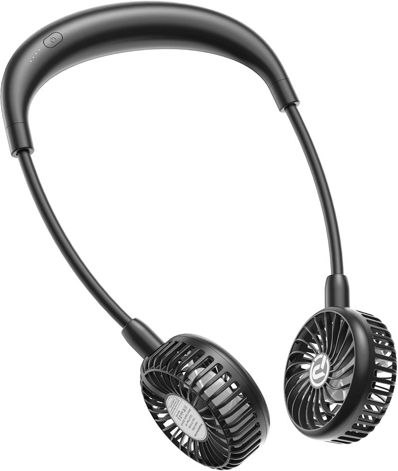 COMLIFE Portable Neck Fan, 2600mAh Battery Operated Ultra Quiet Hands Free USB Fan with Strong Wind, 360° Adjustable High Flexibility Wearable Personal Fan for Home Office Outdoor Travel (Black) - Image 1