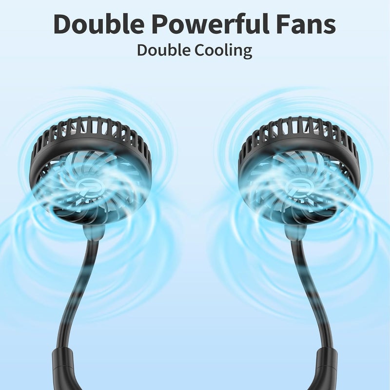 COMLIFE Portable Neck Fan, 2600mAh Battery Operated Ultra Quiet Hands Free USB Fan with Strong Wind, 360° Adjustable High Flexibility Wearable Personal Fan for Home Office Outdoor Travel (Black) - Image 2