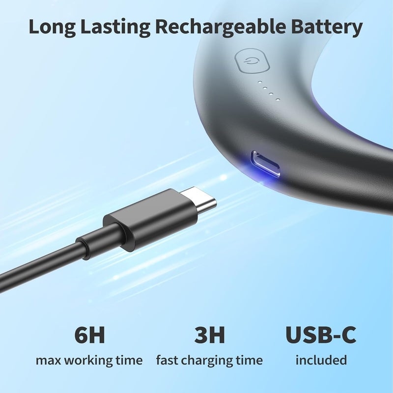 COMLIFE Portable Neck Fan, 2600mAh Battery Operated Ultra Quiet Hands Free USB Fan with Strong Wind, 360° Adjustable High Flexibility Wearable Personal Fan for Home Office Outdoor Travel (Black) - Image 5