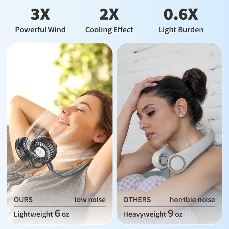 COMLIFE Portable Neck Fan, 2600mAh Battery Operated Ultra Quiet Hands Free USB Fan with Strong Wind, 360° Adjustable High Flexibility Wearable Personal Fan for Home Office Outdoor Travel (Black) - Image 3