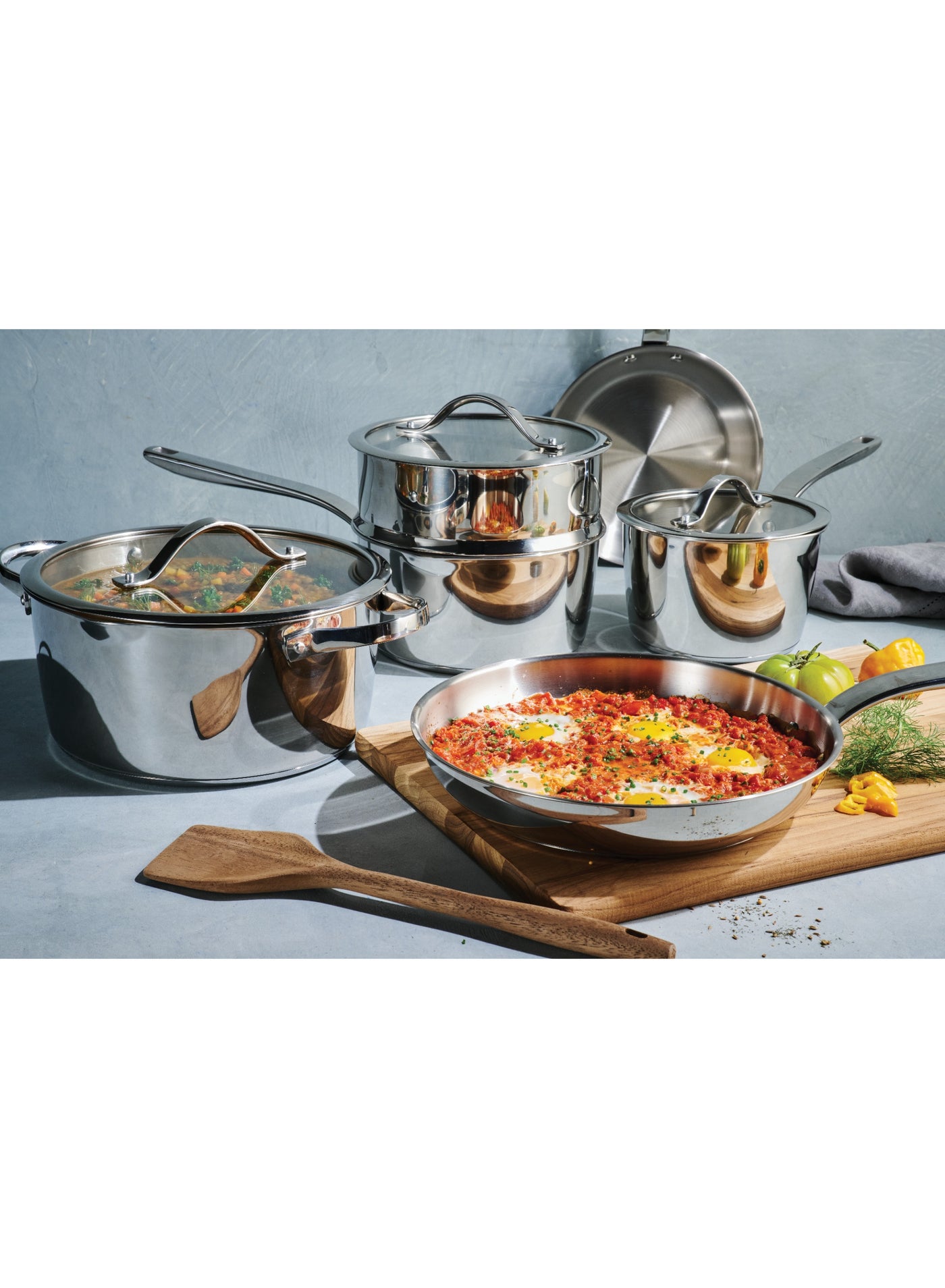 Tramontina Since 1911, 9-Piece Tempo Tri-Ply Base Stainless Steel Cookware Set with Glass Lids, Pots and Pans Kitchen Set, Induction-Ready, Oven-Safe, Dishwasher-Safe 37240028