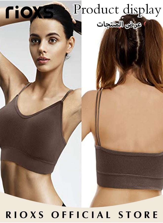 RIOXS - 5 Pieces V Neck Padded Bralette for Women Cami Bra Wireless Tank Top Bra Sports Bra with Adjustable Straps - Image 1