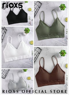RIOXS 5 Pieces V Neck Padded Bralette for Women Cami Bra Wireless Tank Top Bra Sports Bra with Adjustable Straps  - Image 5