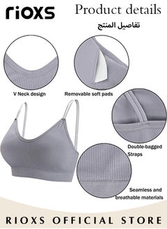 RIOXS 5 Pieces V Neck Padded Bralette for Women Cami Bra Wireless Tank Top Bra Sports Bra with Adjustable Straps  - Image 4