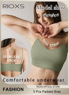 RIOXS 5 Pieces V Neck Padded Bralette for Women Cami Bra Wireless Tank Top Bra Sports Bra with Adjustable Straps  - Image 2