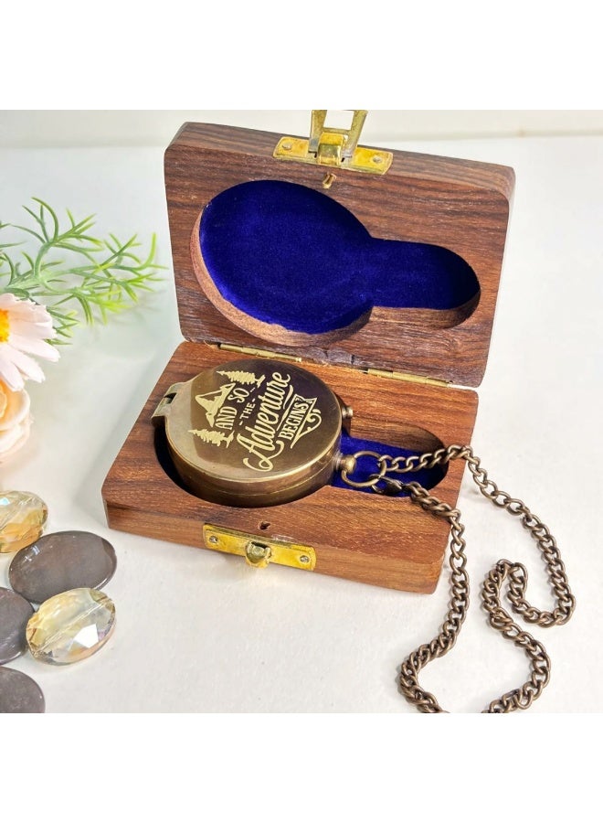 Rustic Charm Antique Pocket Compass with Wooden Box - Image 5