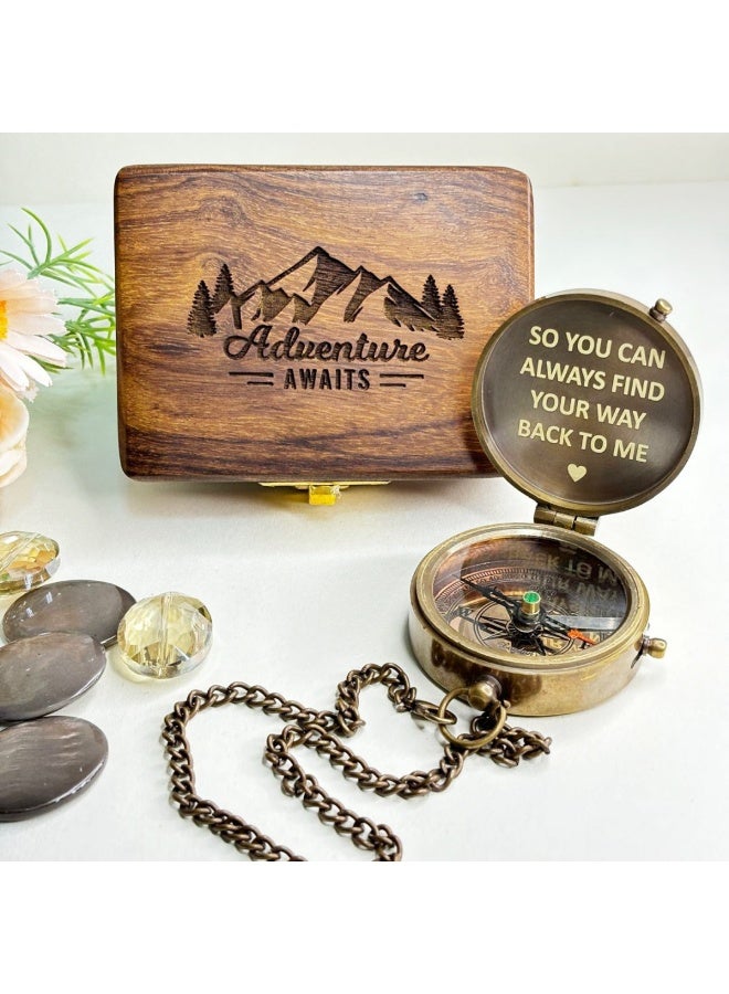 Rustic Charm Antique Pocket Compass with Wooden Box - Image 4