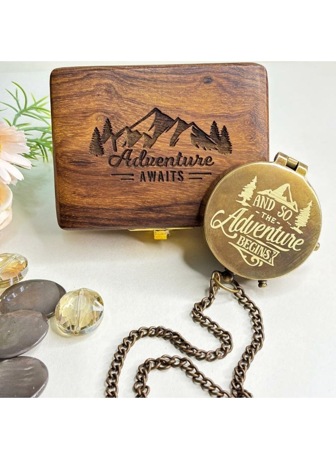 Rustic Charm Antique Pocket Compass with Wooden Box - Image 2