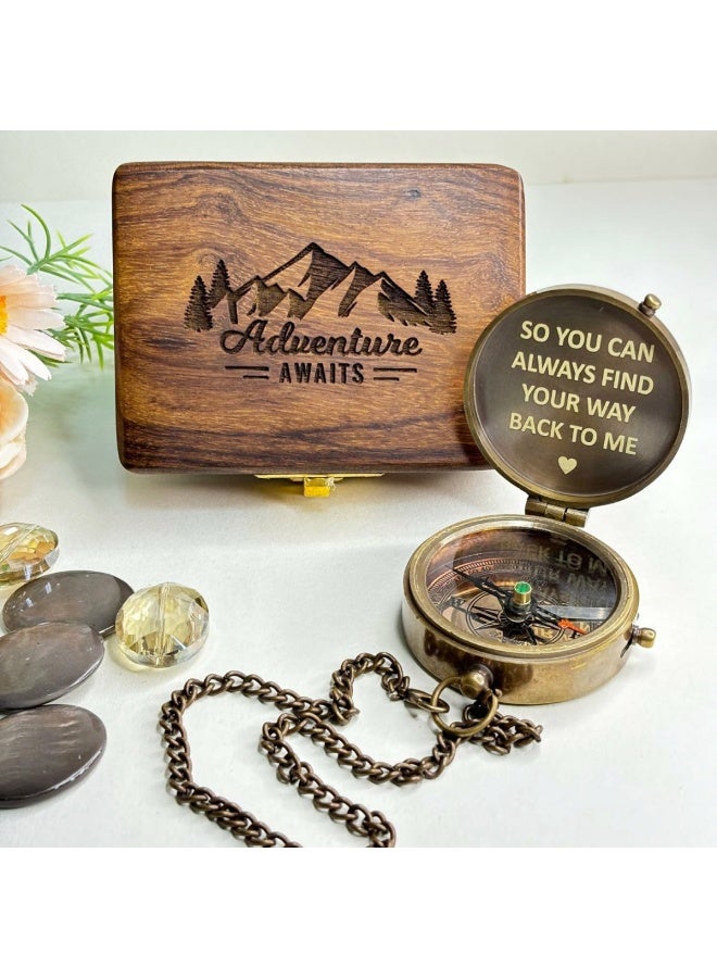 Rustic Charm Antique Pocket Compass with Wooden Box - Image 1
