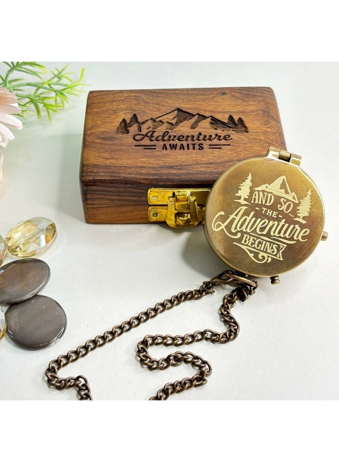 Rustic Charm Antique Pocket Compass with Wooden Box - Image 3