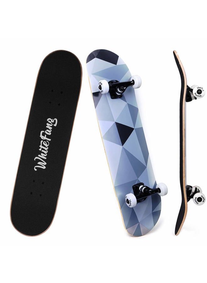 WhiteFang Skateboards for Beginners, Complete Skateboard 31 x 7.88, 7 Layer Canadian Maple Double Kick Concave Standard and Tricks Skateboards for Kids and Beginners (Diamond) - Image 1