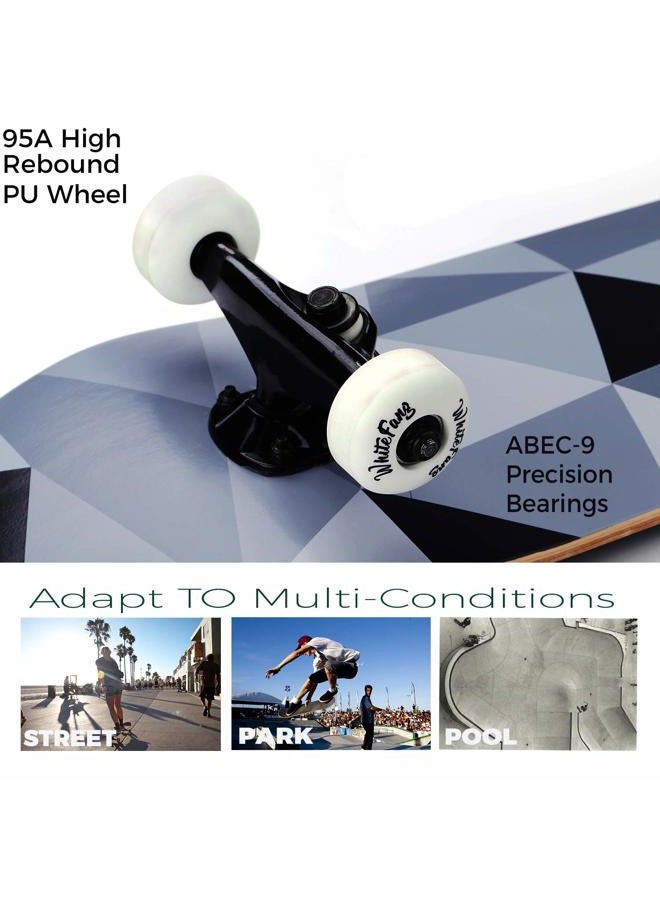 WhiteFang Skateboards for Beginners, Complete Skateboard 31 x 7.88, 7 Layer Canadian Maple Double Kick Concave Standard and Tricks Skateboards for Kids and Beginners (Diamond) - Image 4
