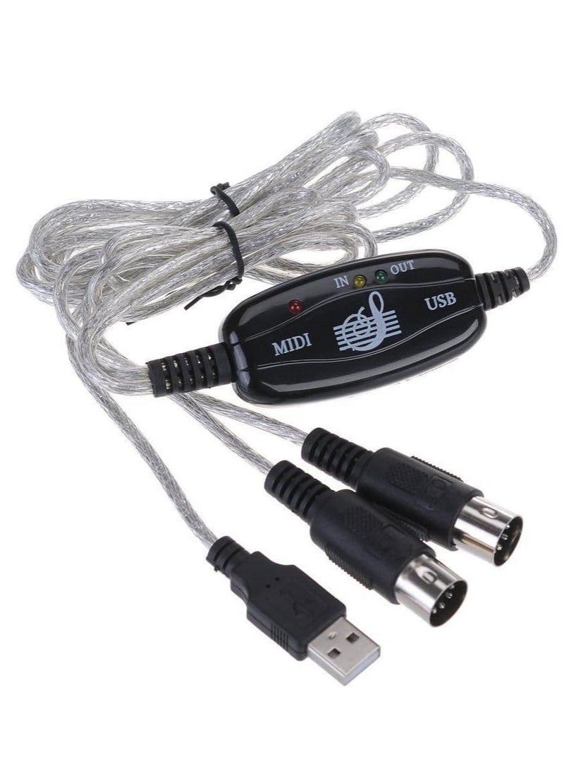 Generic - USB Midi Cable Midi Input and Output Cable Adapter Converter Connect Piano Keyboard to PC Computer Synthesizer for Windows Mac 2M Cable - Image 1
