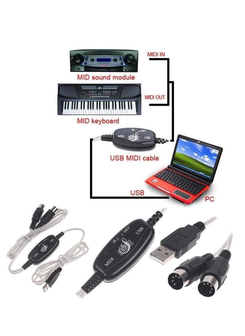 Generic - USB Midi Cable Midi Input and Output Cable Adapter Converter Connect Piano Keyboard to PC Computer Synthesizer for Windows Mac 2M Cable - Image 1