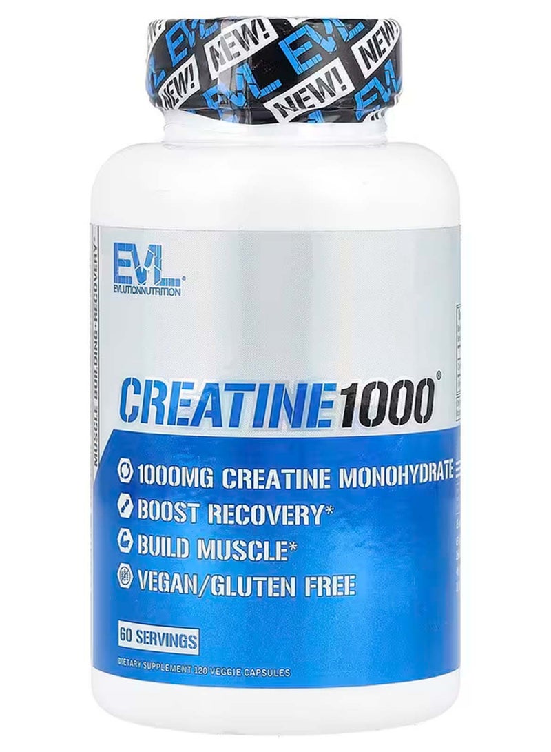 EVLUTION NUTRITION Creatine1000, 120 Veggie Capsules (500 mg per Capsule) - Image 1