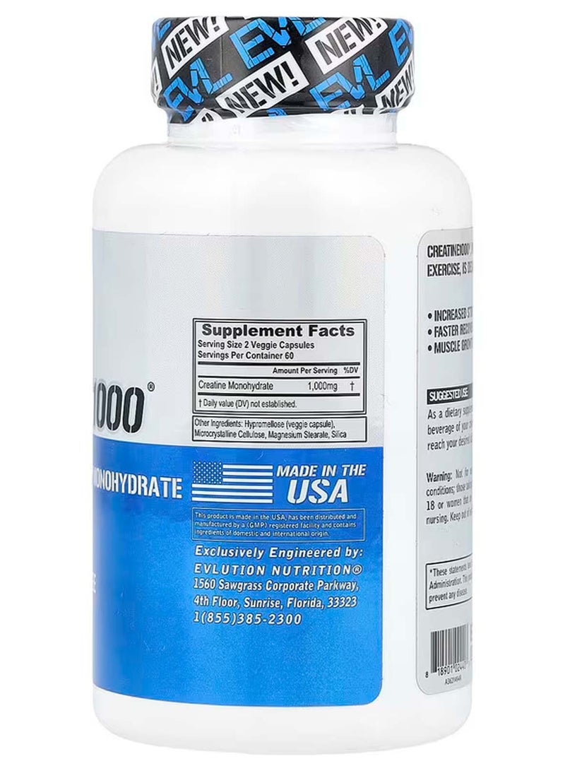 EVLUTION NUTRITION Creatine1000, 120 Veggie Capsules (500 mg per Capsule) - Image 2