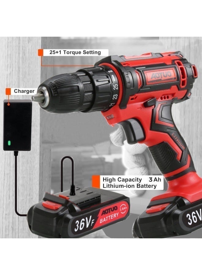 او تو او مجموعة أدوات كهربائية مكونة من 128 قطعة من AOTUO مع مثقاب لاسلكي 36 فولت، مجموعة أدوات منزلية احترافية مع أدوات يدوية للصيانة والإصلاح في الحديقة والمكتب والمنزل - Image 4