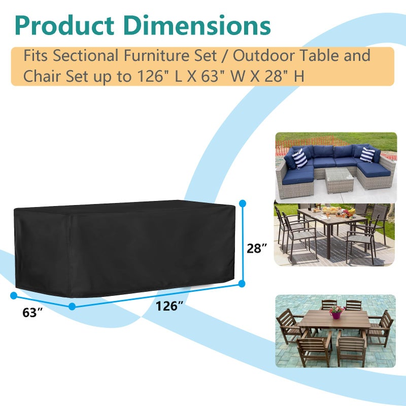Oslimea Patio Furniture Set Cover Outdoor Sectional Sofa Set Covers Outdoor Table and Chair Set Covers Water Resistant Large, 126" L x 63" W x 28" H - Image 2