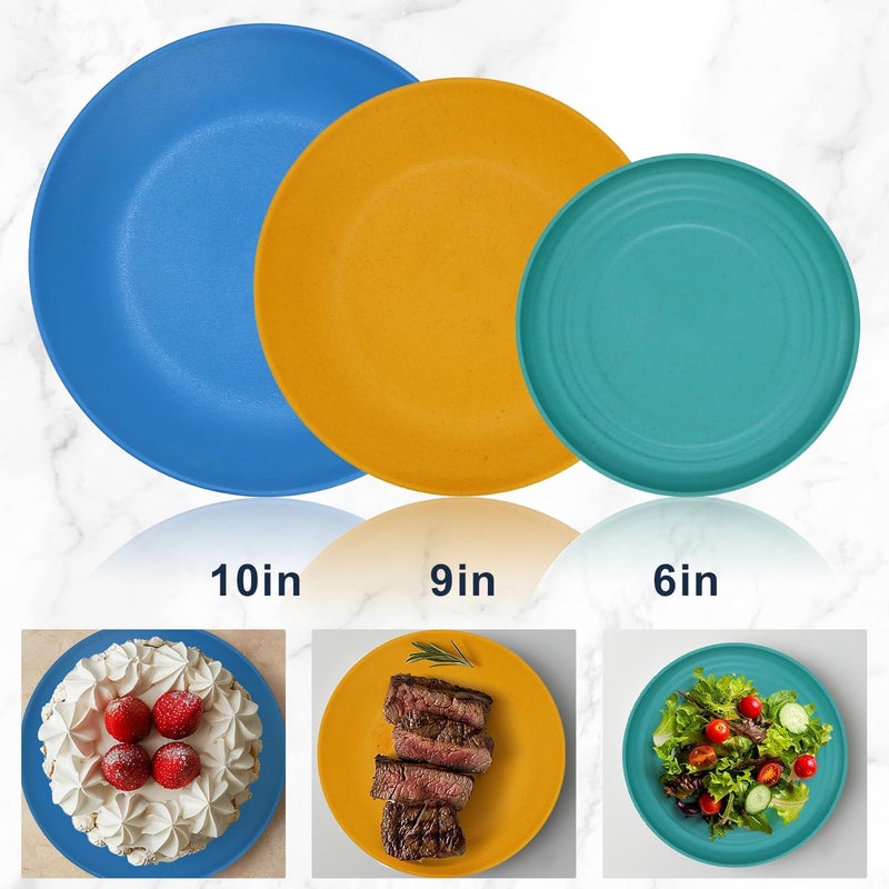 Wrova 40Pack plates and bowls sets for kids  Unbreakable wheat straw dinnerware sets service for 8  Alternative plastic 40pcs dish sets for kitchen camping and indoors dinning  Colorful - Image 2