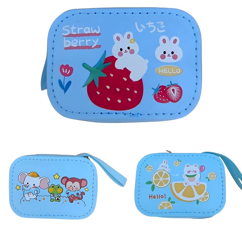 REPISH Rectangular Small Wallets for Women Coins Zipper Pocket Purse for Girls Kids Storage Bag Stylish Coin Pouch Bag Birthday Gift Return Gift Multidesign Pack of 1 (Color: Blue) - Image 1