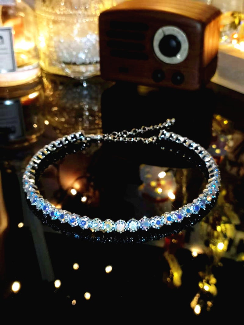 Shijiahuazi High-End Super Flash Rhinestone Single Row Double Row Necklace Necklace Womens Fashion Luxury Clavicle Chain Necklace Collar silver ab 1 row