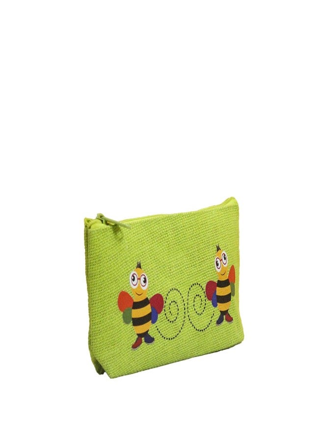 Jute Cottage Eco-Friendly Bee Print Pencil Pouch for Kids | Natural Jute Stationery Organizer with Smooth Zip | Durable, Lightweight & Travel-Friendly | Ideal Return Gift & (Green) - Image 1