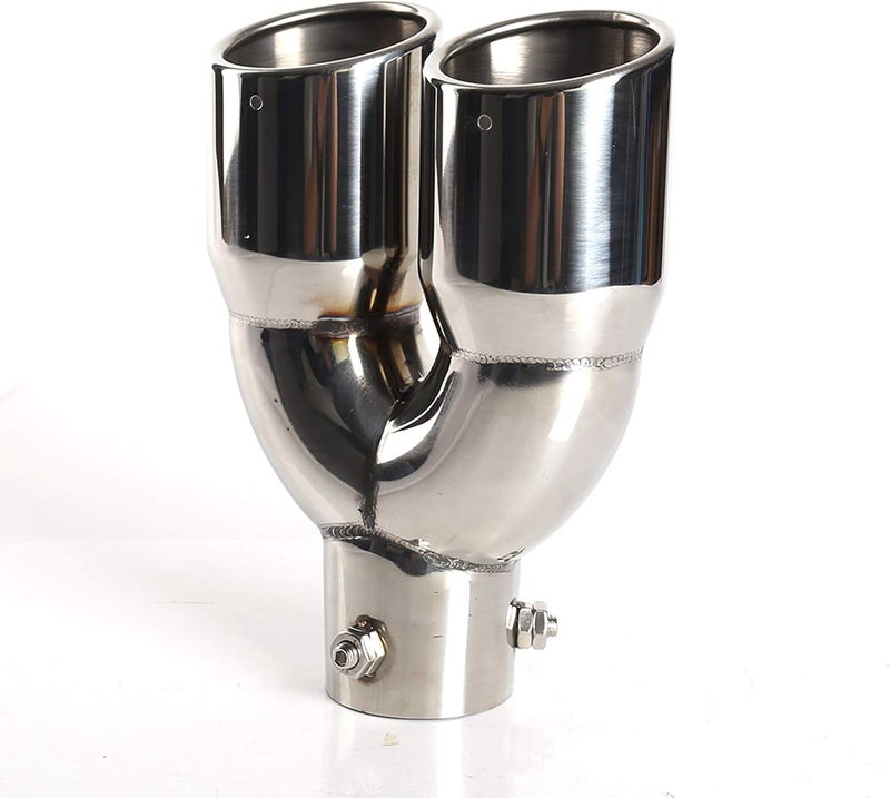 Krtopo 2.5" 63mm Exhaust tips Stainless Steel Car Exhaust Muffler Auto Throat Double End Silencer, Outlet 3" (Straight Silver) - Image 1
