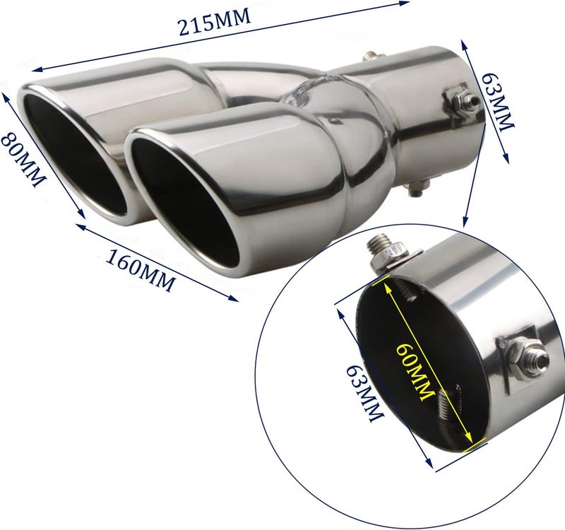 Krtopo 2.5" 63mm Exhaust tips Stainless Steel Car Exhaust Muffler Auto Throat Double End Silencer, Outlet 3" (Straight Silver) - Image 2