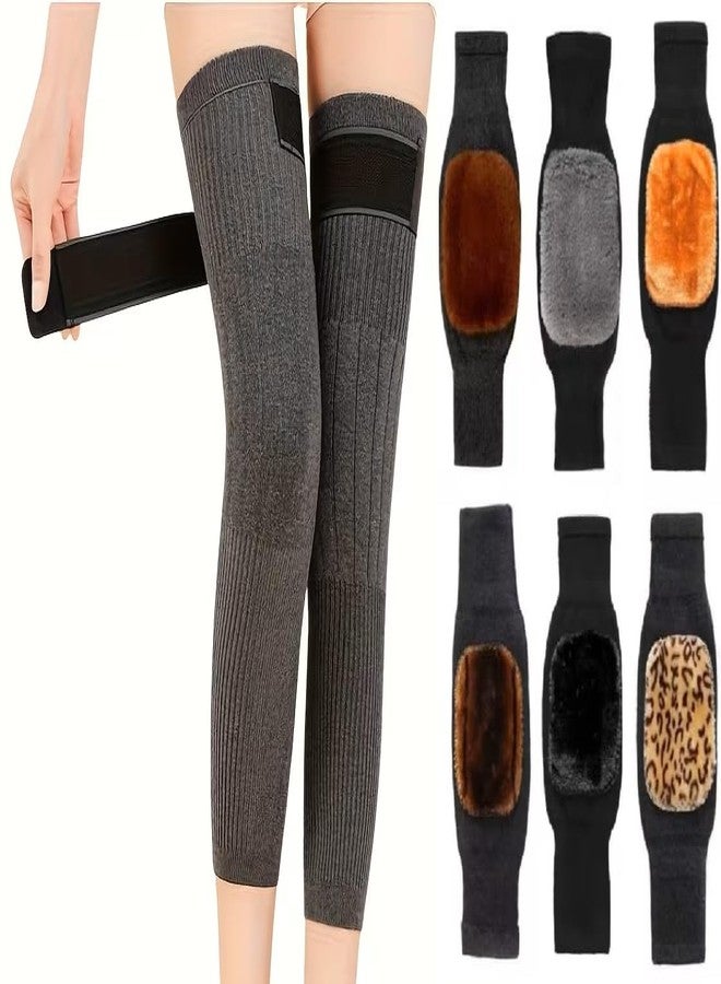 WKLOUYHE Unisex Thermal Fleece Leg Warmer Soft Plush Cashmere Fleece Thick Knee Brace with Adjustable Strap Warmer For Knee Protector Arthritis Joint Pain Relief_Free Size,Pack Of 01(With Belt) - Image 1