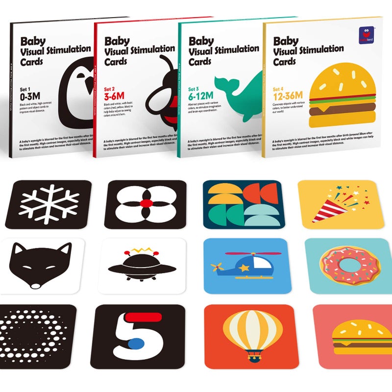 hahaland 4 in 1 High Contrast Flash Cards for Visual Stimulation 80 Pcs Black and White Stimulus Cards Infant Newborn Toys 0 6 Months Black and White Visual Stimulus Cards Infant Newborn Baby Toys 0 3 - Image 1