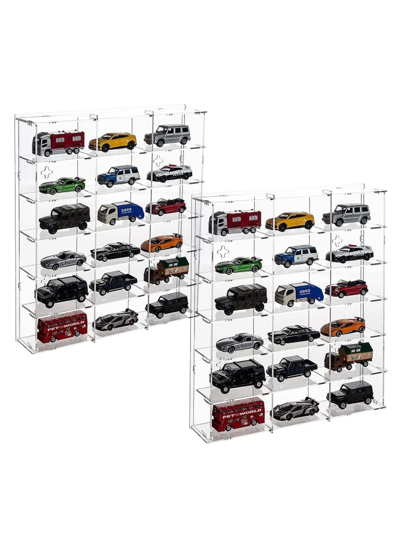TPGP 2 Pack Acrylic Display Case, 18 Compartments Clear Showcase Organizer, 6 Tiers Matchbox Display Cabinet for Mini Toys, Hot Wheels - Image 1
