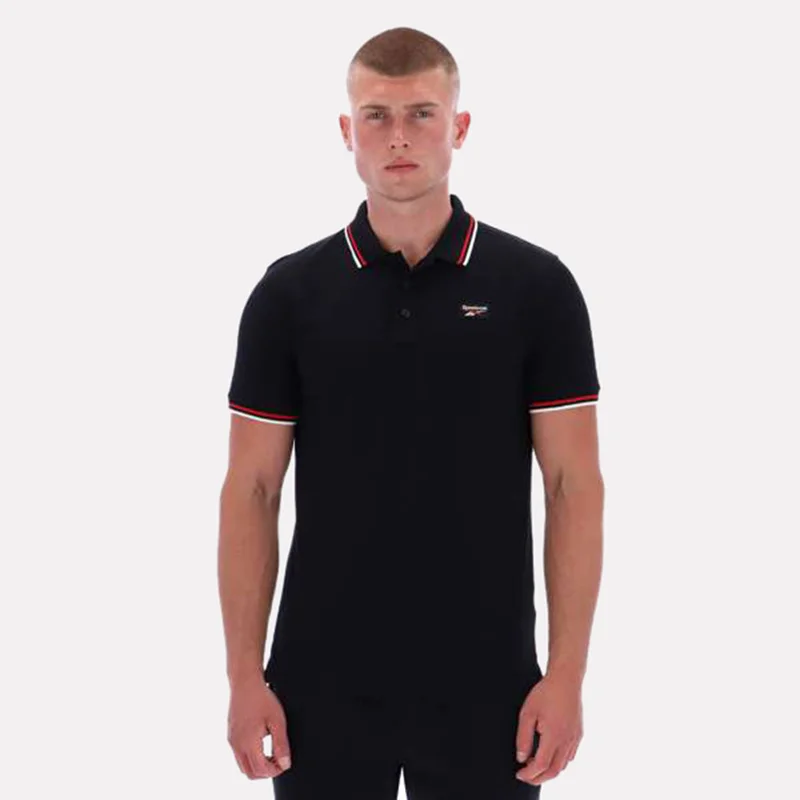 Reebok Drake Tipping Clr & Cuffs Short Sleeve Polo Men's T-Shirt - Black