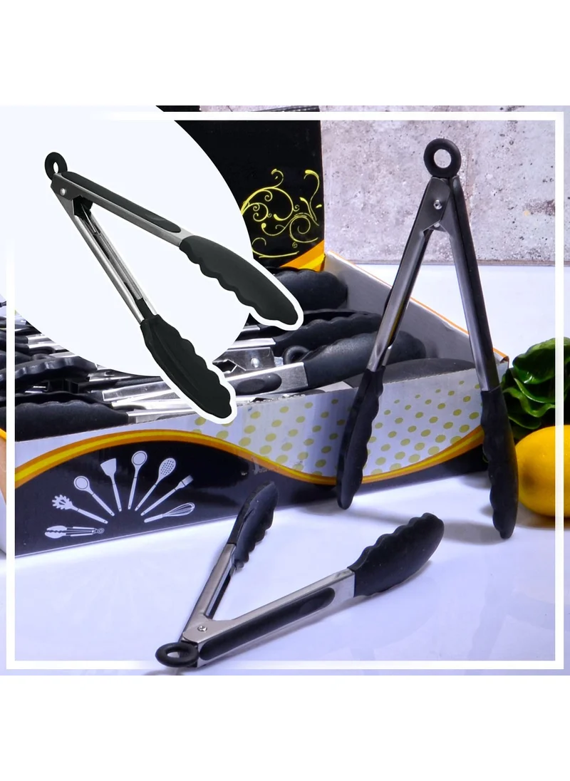 Hazarpazar Hazar Pazar Metal Handle Silicone Tongs with Lock System - Black