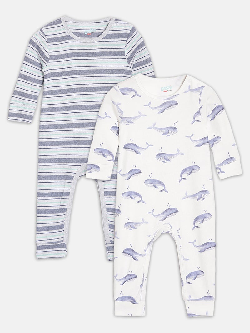 Broon Infant Boys White and Grey Printed Organic Cotton Sleepsuit Pack of 2 - Image 1