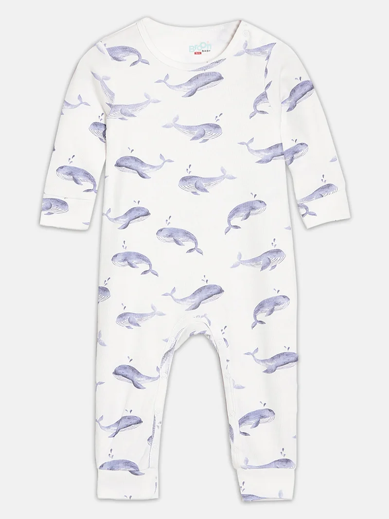 Broon Broon Infant Boys White and Grey Printed Organic Cotton Sleepsuit Pack of 2