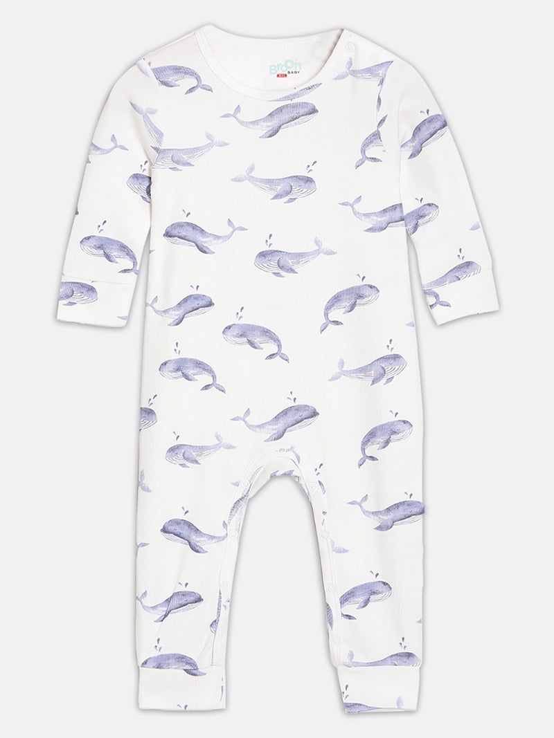 Broon Infant Boys White and Grey Printed Organic Cotton Sleepsuit Pack of 2 - Image 2