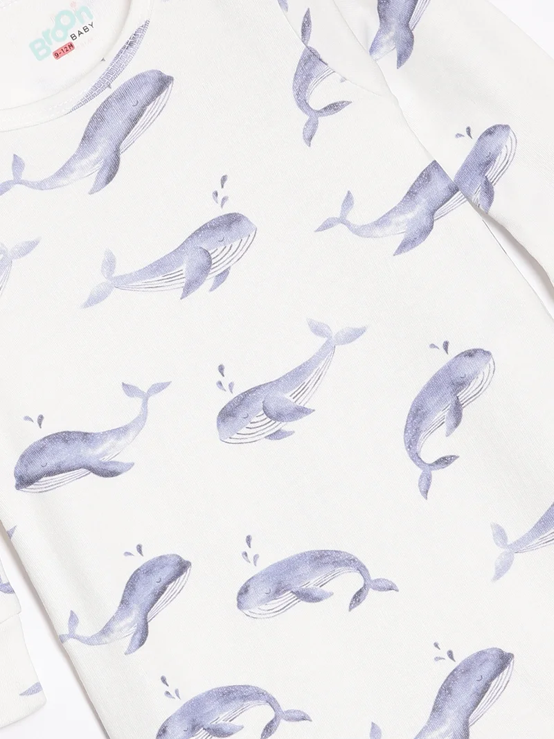 Broon Broon Infant Boys White and Grey Printed Organic Cotton Sleepsuit Pack of 2