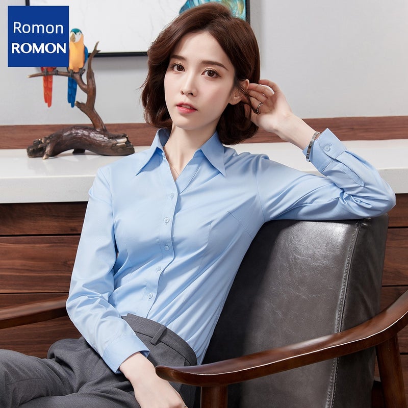 Romon bamboo fiber women's long-sleeved shirt spring and autumn work clothes square collar professional wear no iron formal work shirt - Image 1