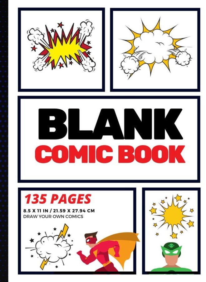 Blank Comic Book: Create Your Own Comic Strip, Blank Comic Panels, 135 Pages, Red (Large, 8.5 x 11 in.) (Action Comics) (Volume 1)