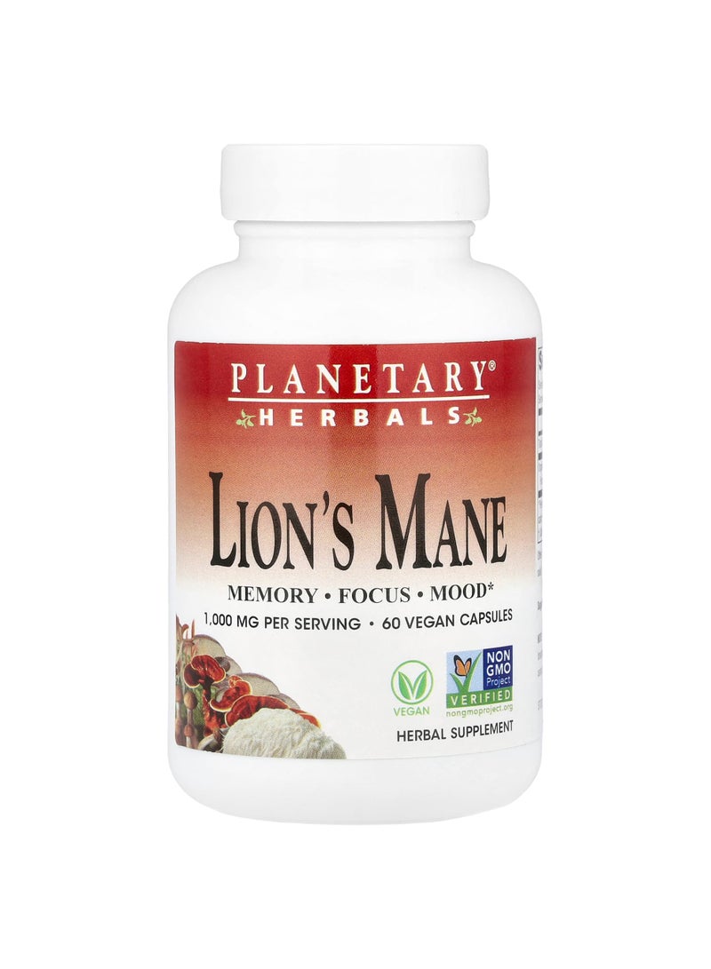 PLANETARY HERBALS Lion's Mane, 60 Vegan Capsules (500 mg per Capsule)