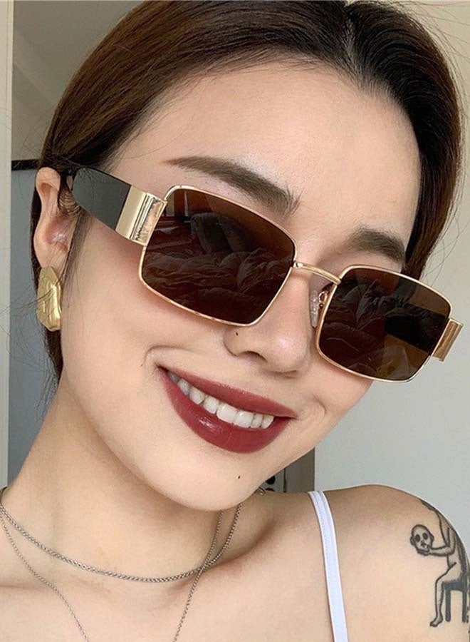 Long Keeper Retro Rectangle Sunglasses for Women Men Metal Frame Trendy Vintage Small 90s Sun Glasses UV Protection - Image 4