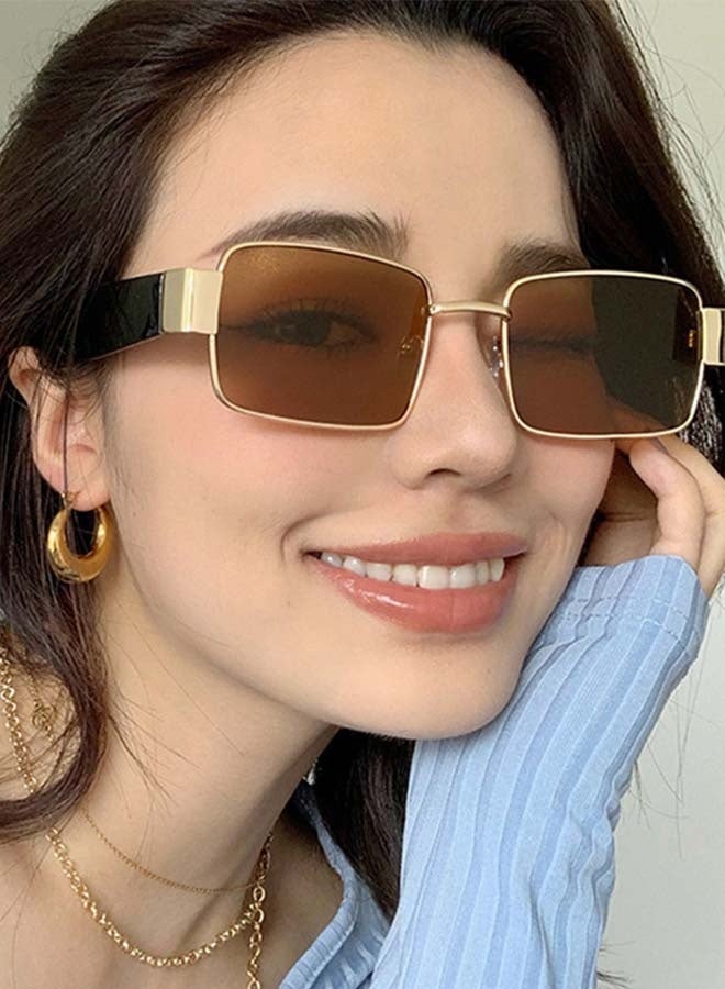 Long Keeper Retro Rectangle Sunglasses for Women Men Metal Frame Trendy Vintage Small 90s Sun Glasses UV Protection - Image 2
