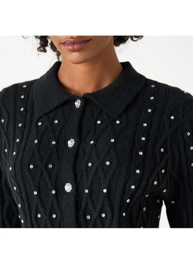 2Xtremz 2Xtremz Embellished Cardigan with Long Sleeves and Button Closure