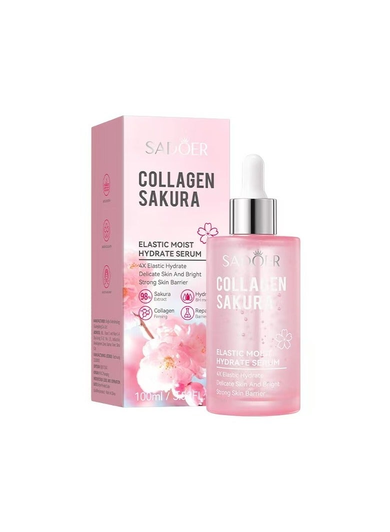 Collagen Face Serum, Sakura Facial Serum, ELASTIC MOISTHYDRATE SERUM, 4X Elastic HydrateDelicate Skin And BrightStrong Skin Barrier 100ml