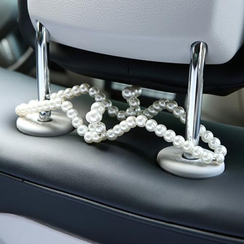 MiOYOOW 2Pcs Car Seat Headrest Hooks Pearl Car Hangers Organizer Portable Headrest Hanger Interior Accessories for Purses Grocery Bag - Image 5