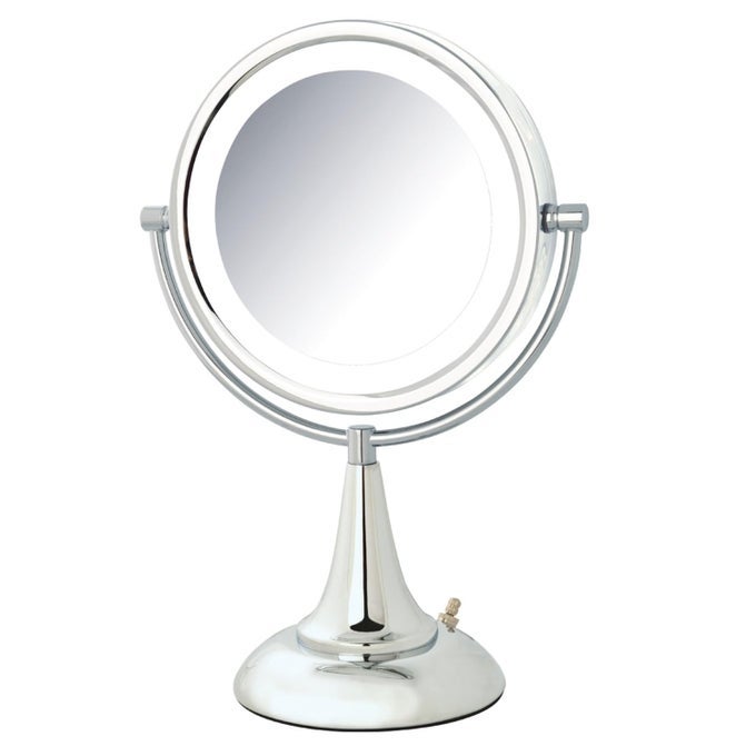 LIGHTED TABLETOP MAKEUP MIRROR - HALO LIGHTED MAKEUP MIRROR WITH 1X AND 8X MAGNIFICATION IN CHROME FINISH - 8.5-INCH DIAMETER VANITY MIRROR - MODEL HL8510CL