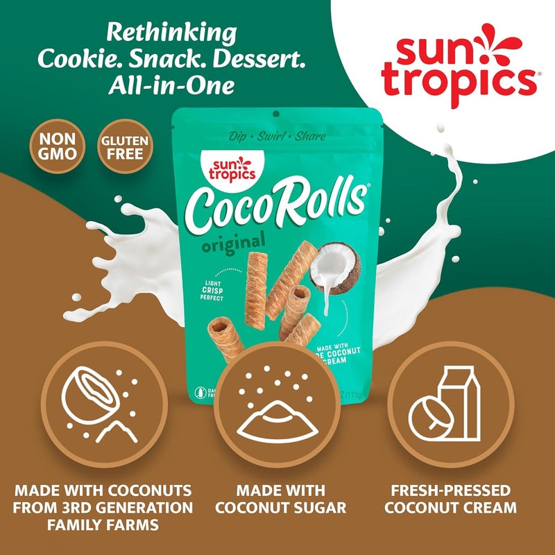 SunTropics Sun Tropics CocoRolls Original - Gluten Free, Dairy Free, Snack-Crisp Rolled Wafer Made With Pure Coconut Cream, 4 oz - Image 5