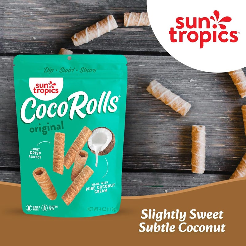 SunTropics Sun Tropics CocoRolls Original - Gluten Free, Dairy Free, Snack-Crisp Rolled Wafer Made With Pure Coconut Cream, 4 oz - Image 4
